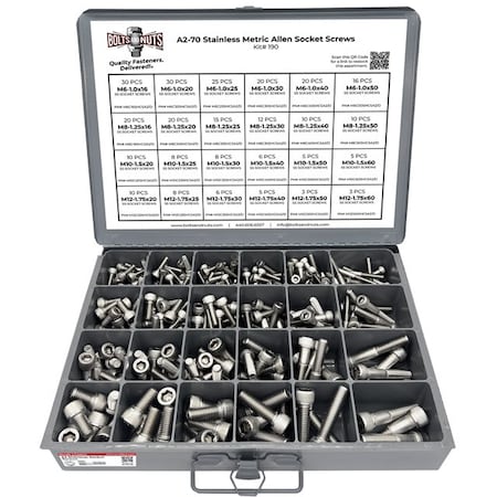 Boltsandnuts.Com Metric A2 Stainless Steel Allen Socket Head Cap Screws Bolts Assortment - 306 PCS Assortment Kit #190
